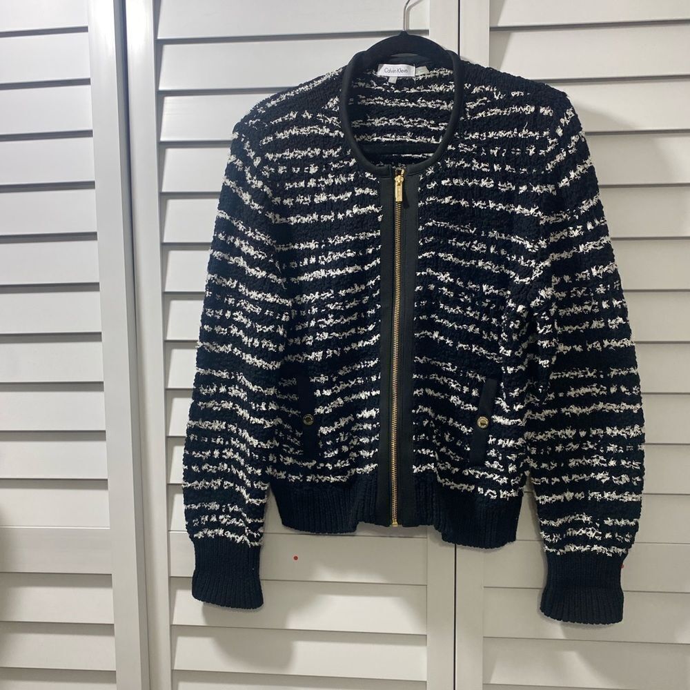 Black and White Striped Knit Jacket